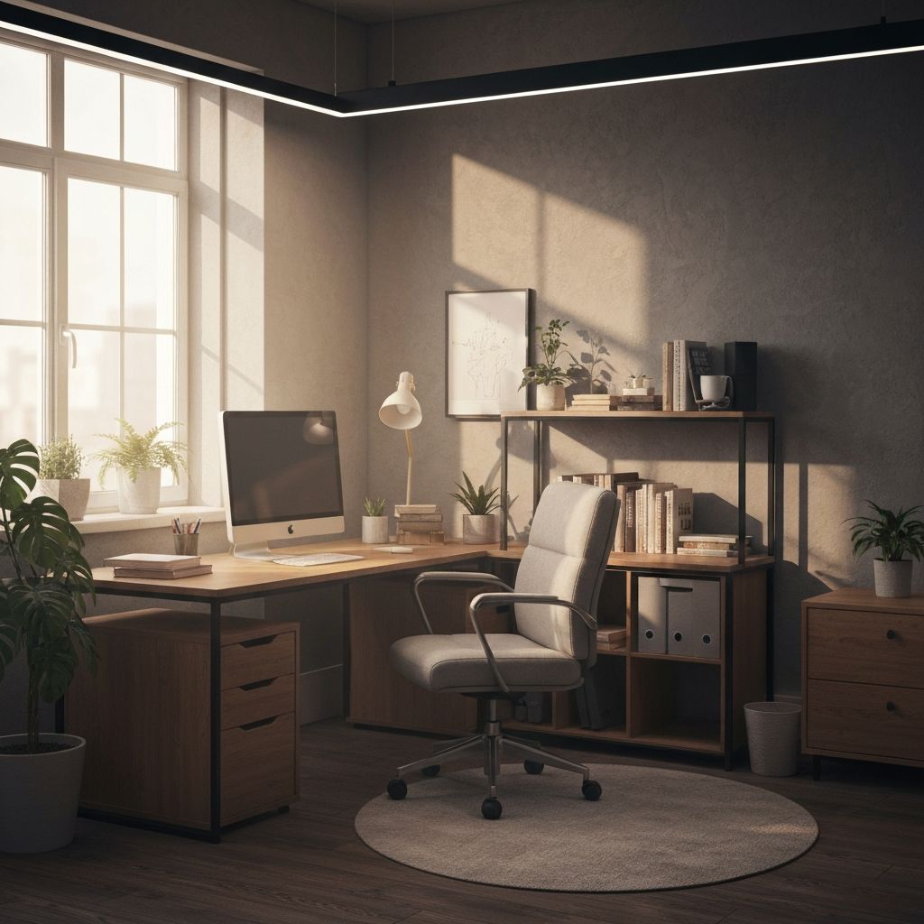 Komfortabler moderner Arbeitsplatz mit korrekter Beleuchtung