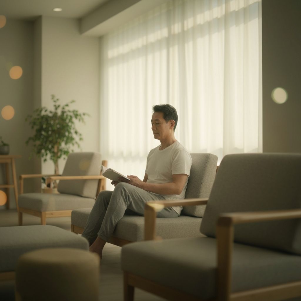 Szene eines gesunden Lebensstils mit entspannter Person in komfortabler Umgebung